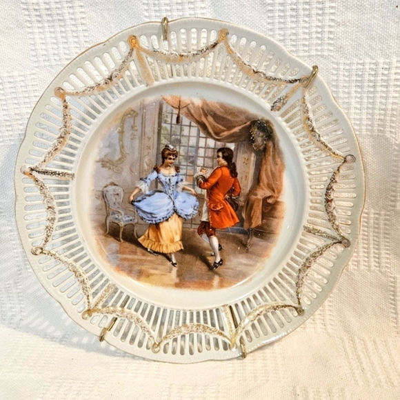 Vintage Dancing Couple Bavarian Plate German Reticulated Filigree Lace Cutout - Picture 4 of 8